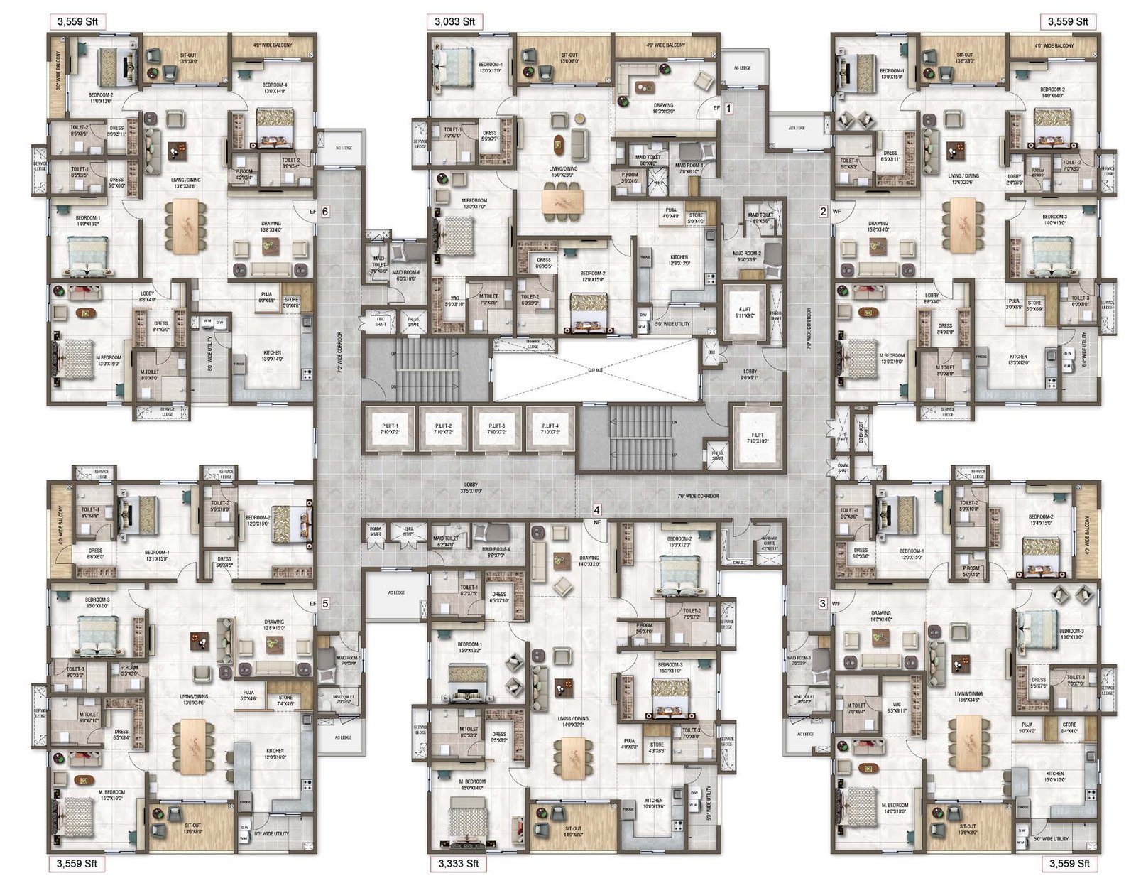 3 BHK Luxury Floor Plan